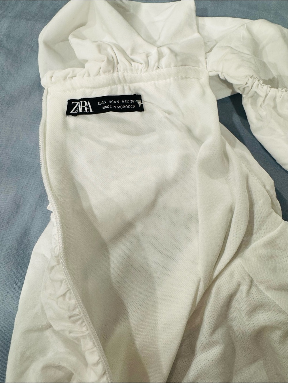 Zara White Ruffled Ruched Mini Dress - Picture 3 of 4